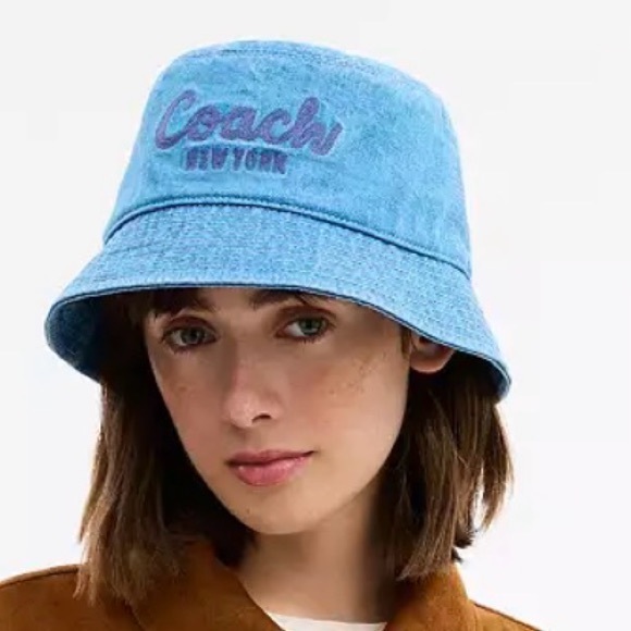 Coach Script Embroidered Denim Bucket Hat - Picture 2 of 3